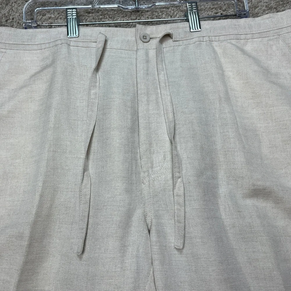 Cubavera Linen Pants Mens XL Beige Drawstring Straight Leg Elastic Waist Flat